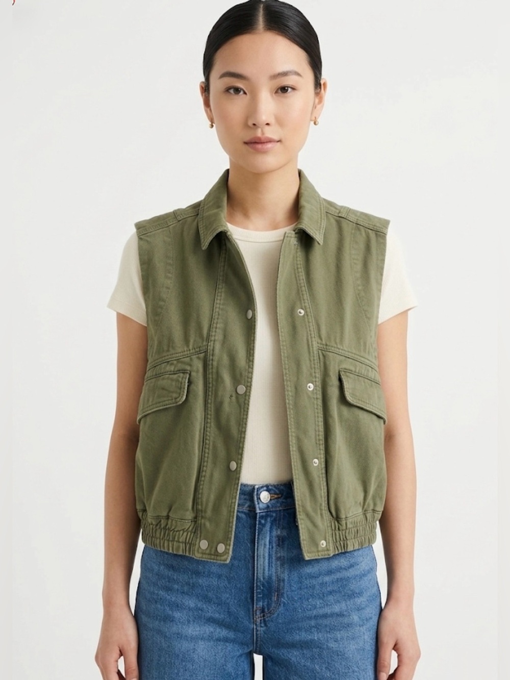 Miou Muse Olive Green Twill Utility Vest – Size S/M